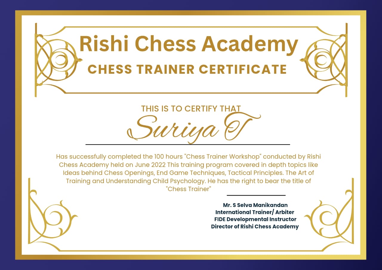 Rishi Chess Academy Certificate